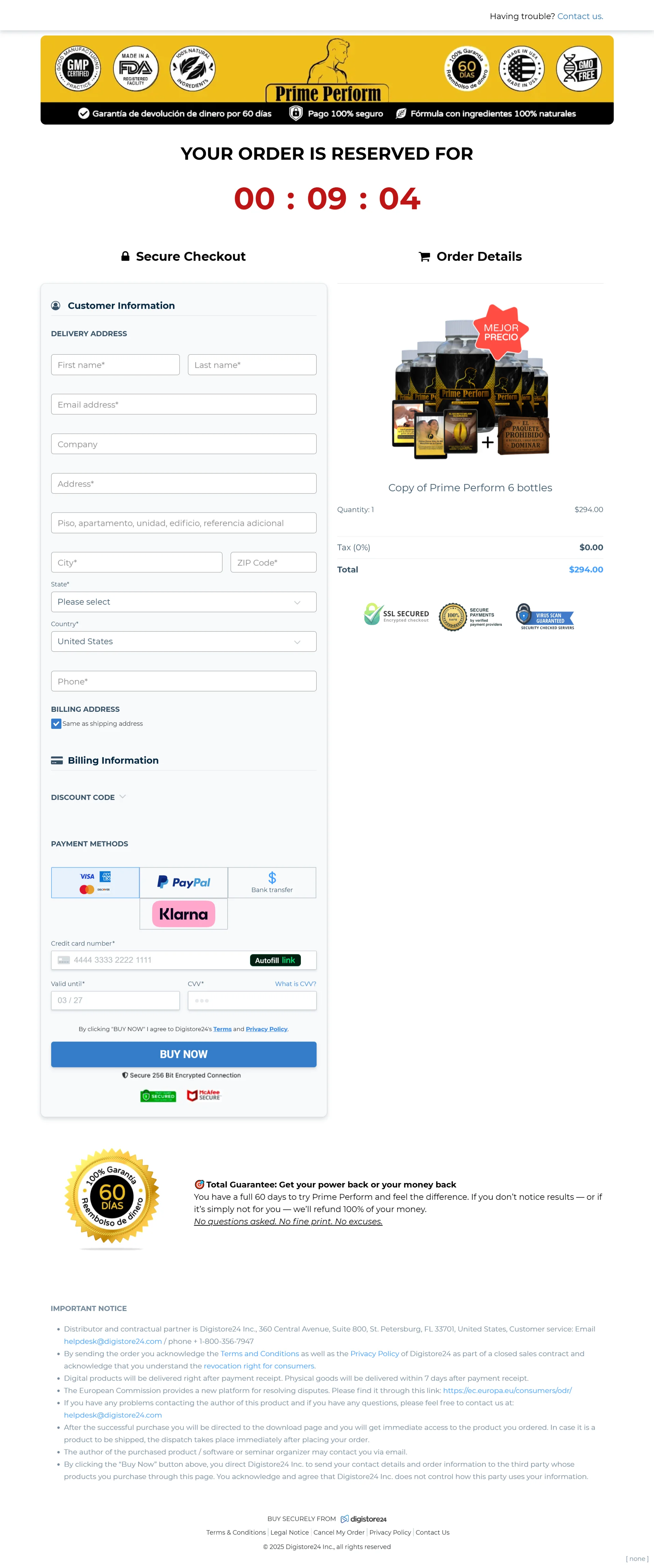 Prime Perform order form
